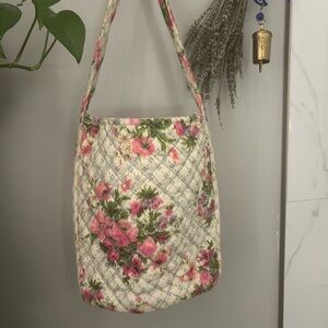 Sezane Pink Floral Quilted Bucket Bag